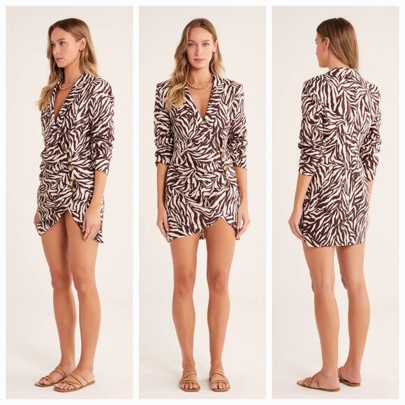 New Free People RUMER Cyrus Zebra Striped Blazer Mini Dress $379 X-SMALL Brown - Picture 5 of 8